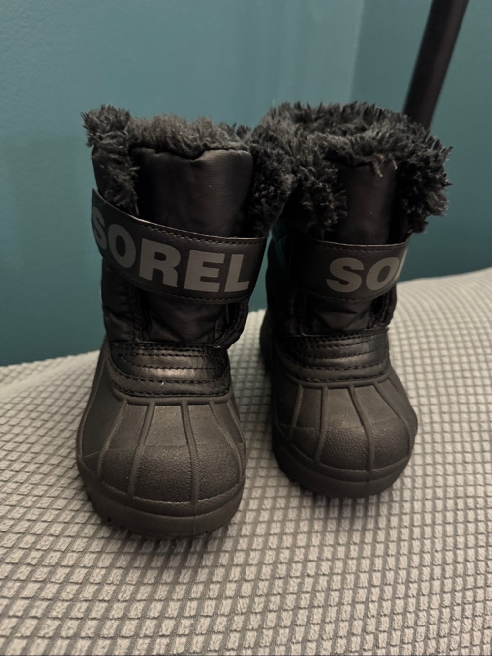 Sorel Black Kids Snow Boots with Faux Fur Cuff